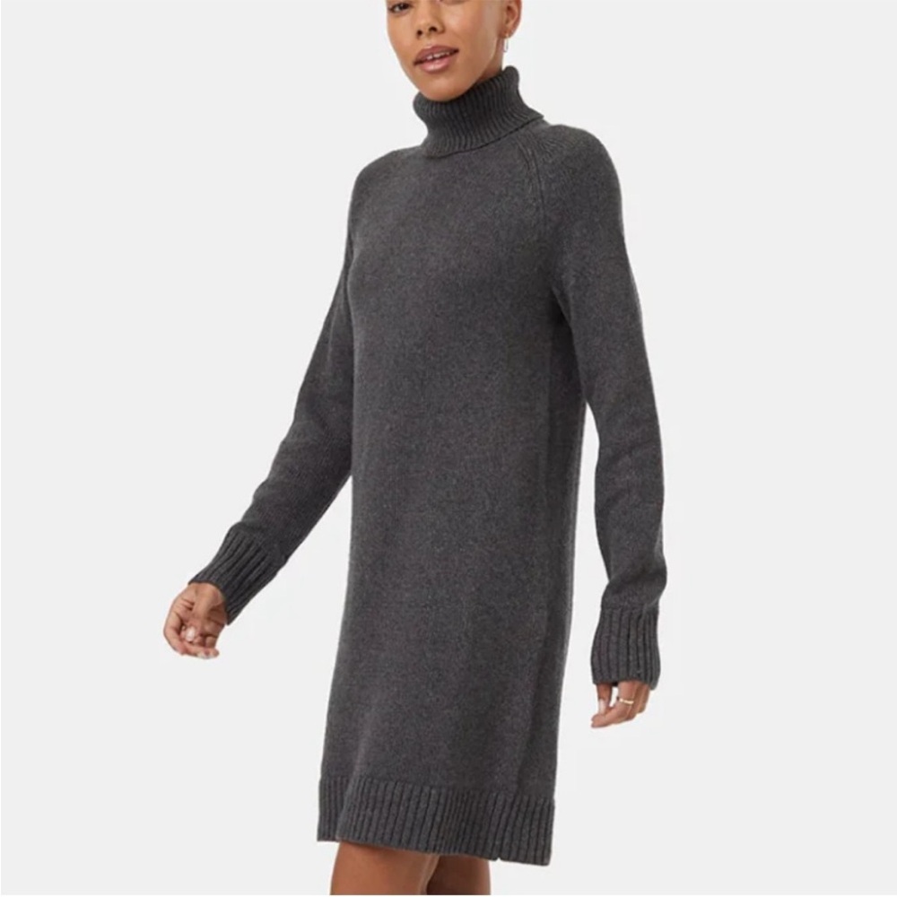 10Tree Dark Heather Grey Turtleneck Neck Wool/Organic Cotton Blend Sweater Dress
